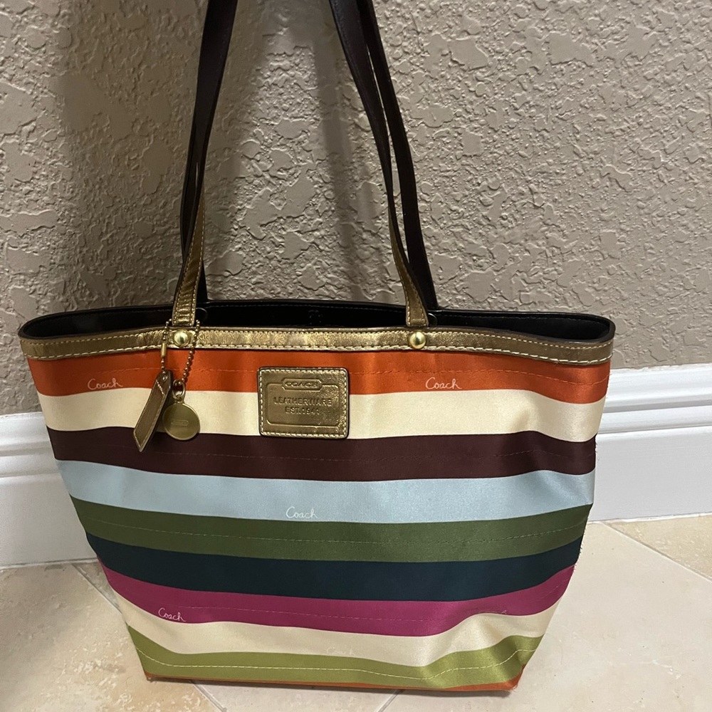 COACH Legacy Tote Beautiful Unique Sateen Striped Tote